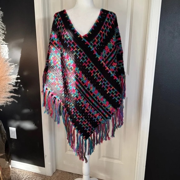 Hand Knit Rainbow Stripe Poncho
One size fits all! - Picture 3 of 12
